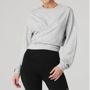 Alo Yoga Dreamy Wrap Pullover Top Gray Tie Front Cropped Sweatshirt Small